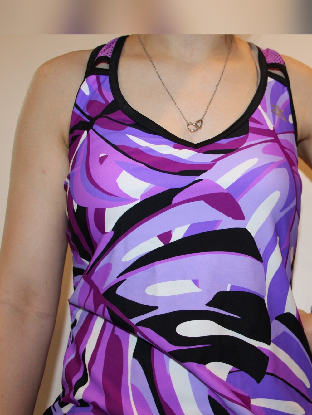 Purple and Black Leaf Print Women's Swim Top